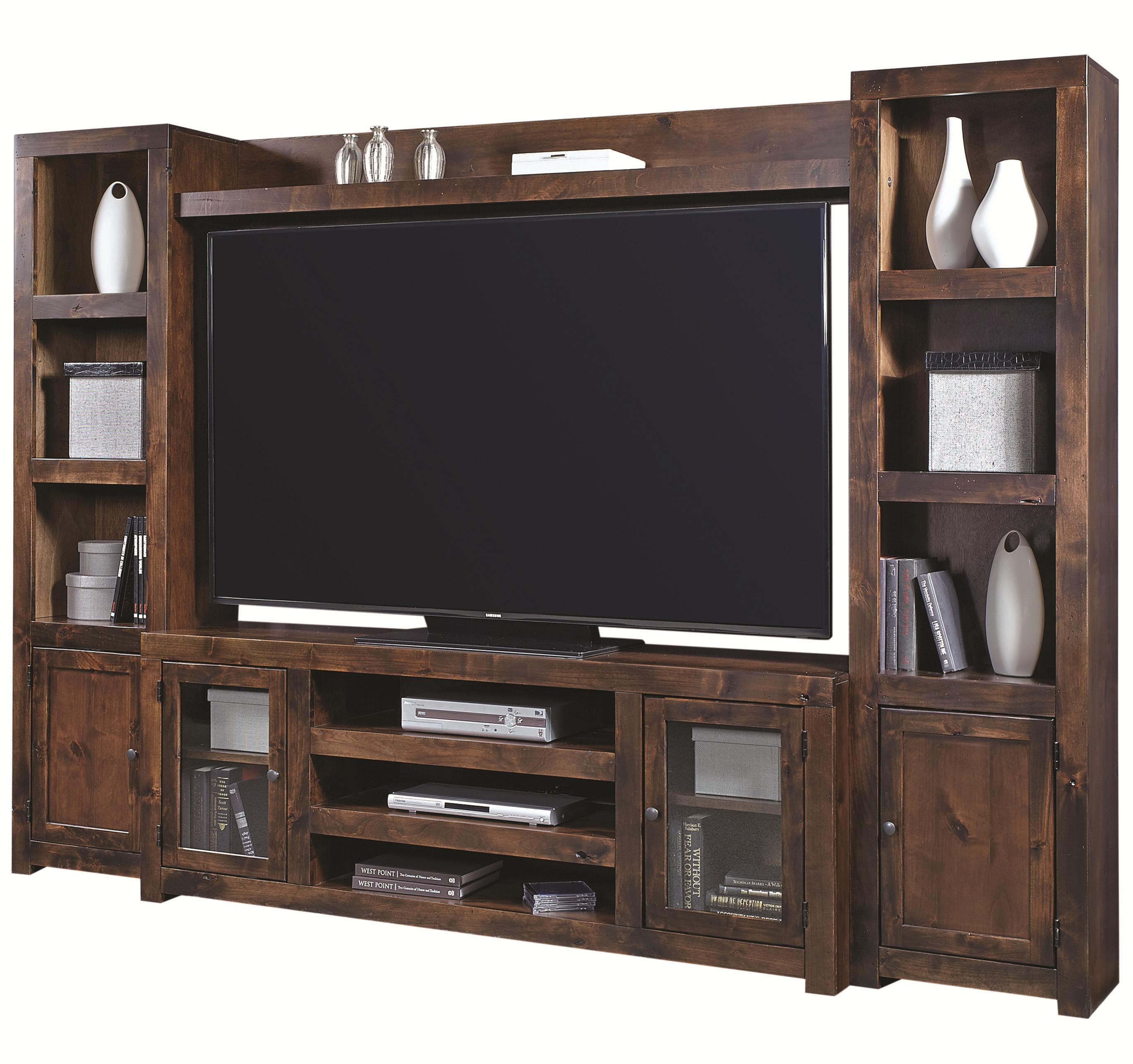 Aspenhome Contemporary Alder Entertainment Wall with 4 Doors and Open Shelving | Belfort ...